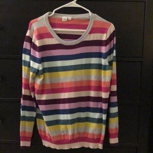 Festive multicolored stripe crew neck sweater